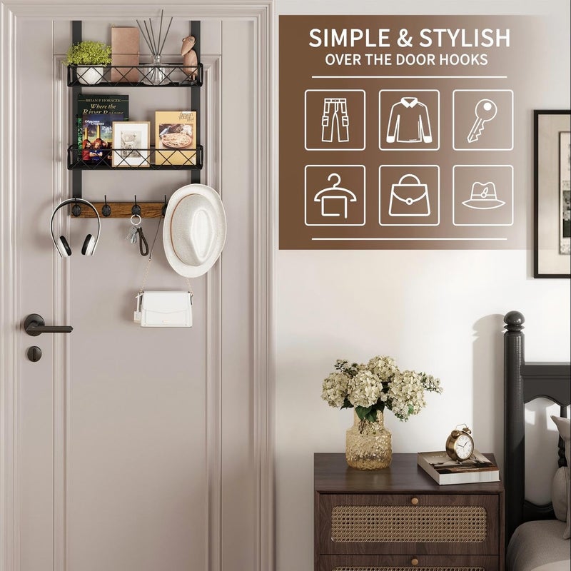 YINMIT Over The Door Hooks Organizer, Over Door Storage with 5 Hooks and 2 Mesh Baskets, Door Hanger Hook, Over The Door Towel Rack, Over Door Hanger for Bathroom, Bedroom, Kitchen - Image 5